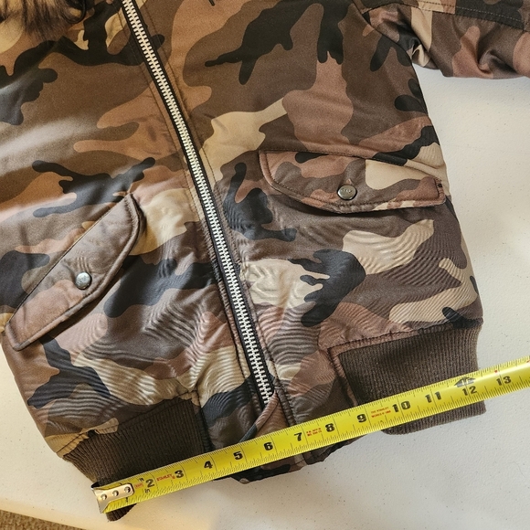 SAM. Green Camo Bomber Insulated Jacket Racoon Fur Trim Size XS Winter Coat - Picture 12 of 14